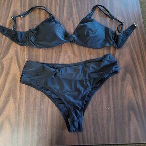 Women Two Piece Sexy Swimwear High Waisted V Neck Twist Front Adjustable XXL